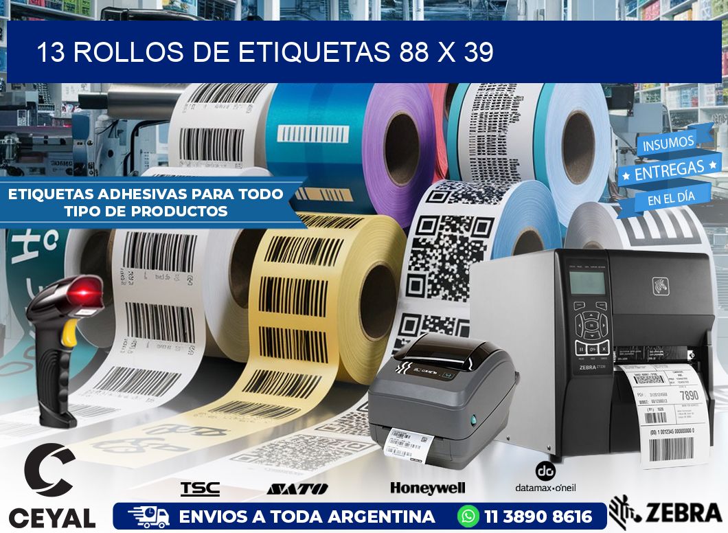 13 ROLLOS DE ETIQUETAS 88 x 39