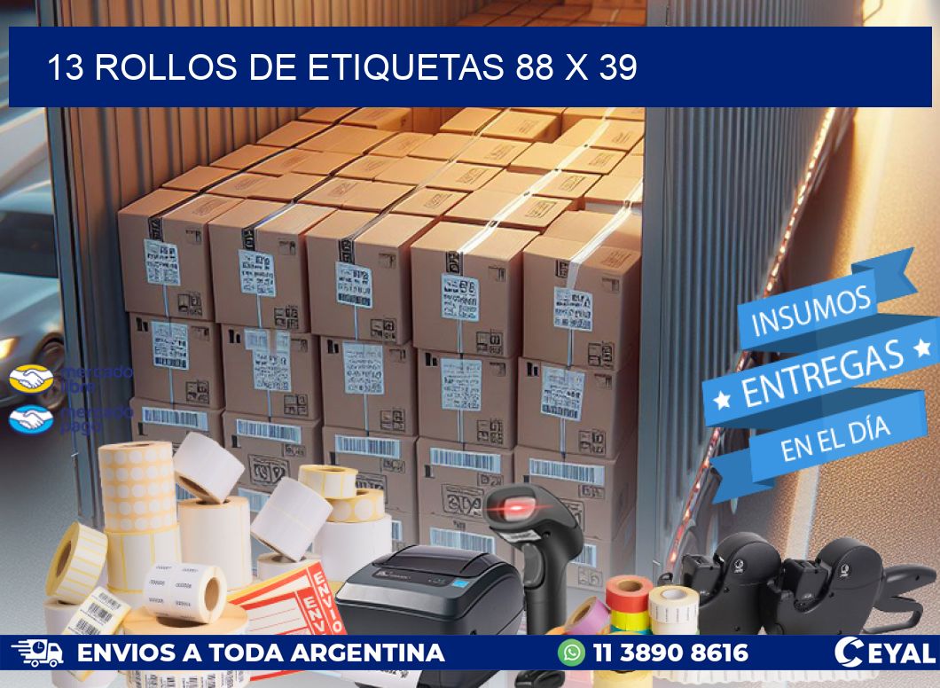 13 ROLLOS DE ETIQUETAS 88 x 39
