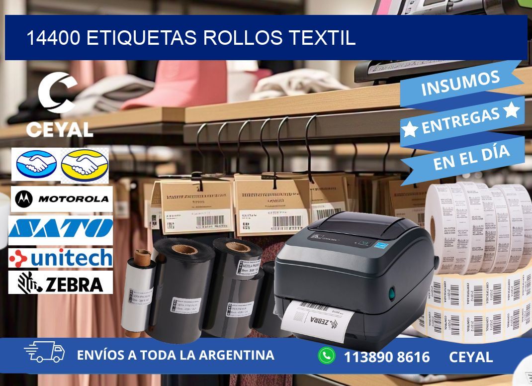 14400 etiquetas rollos TEXTIL