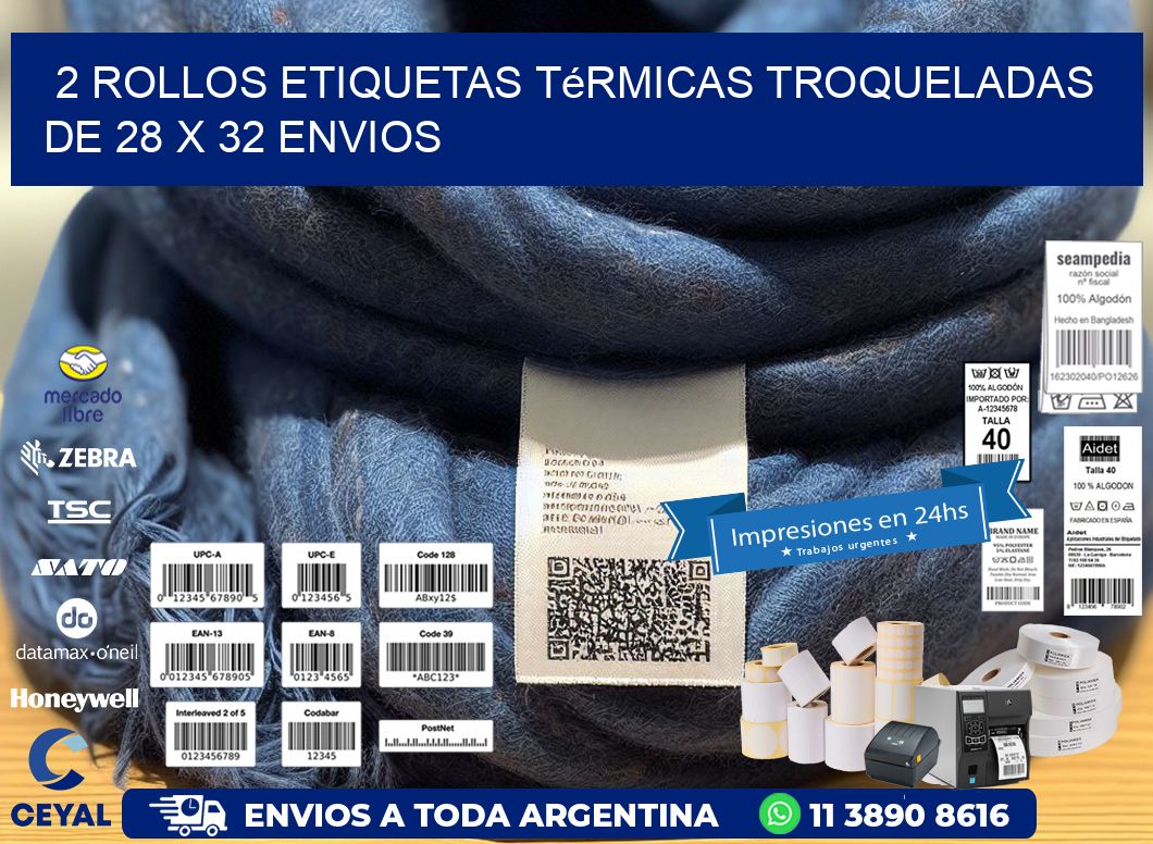 2 Rollos Etiquetas Térmicas Troqueladas De 28 x 32 ENVIOS