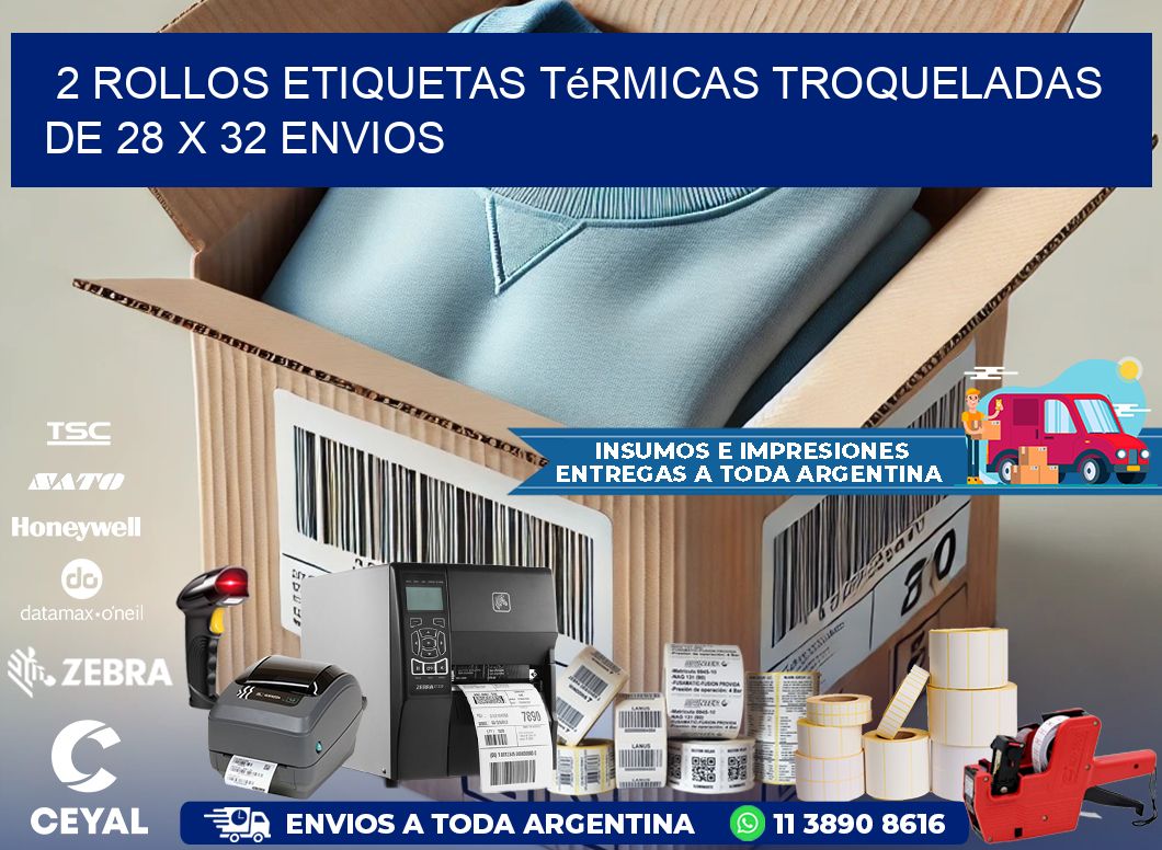 2 Rollos Etiquetas Térmicas Troqueladas De 28 x 32 ENVIOS