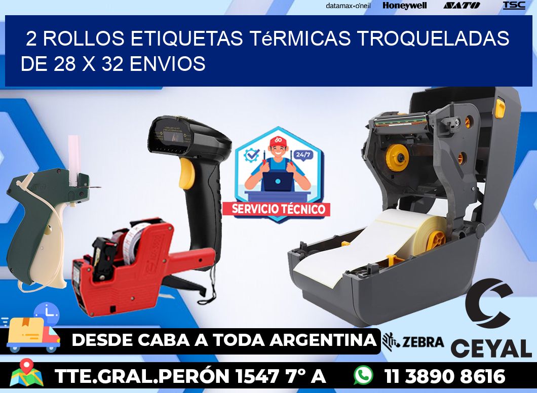 2 Rollos Etiquetas Térmicas Troqueladas De 28 x 32 ENVIOS