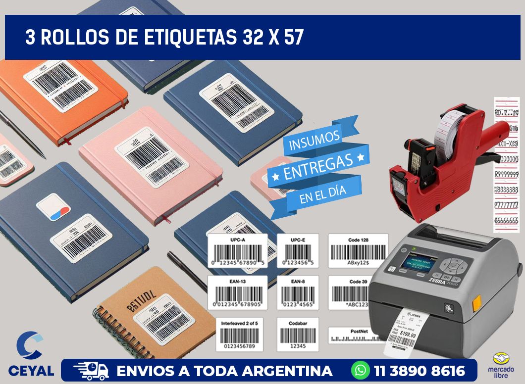 3 ROLLOS DE ETIQUETAS 32 x 57