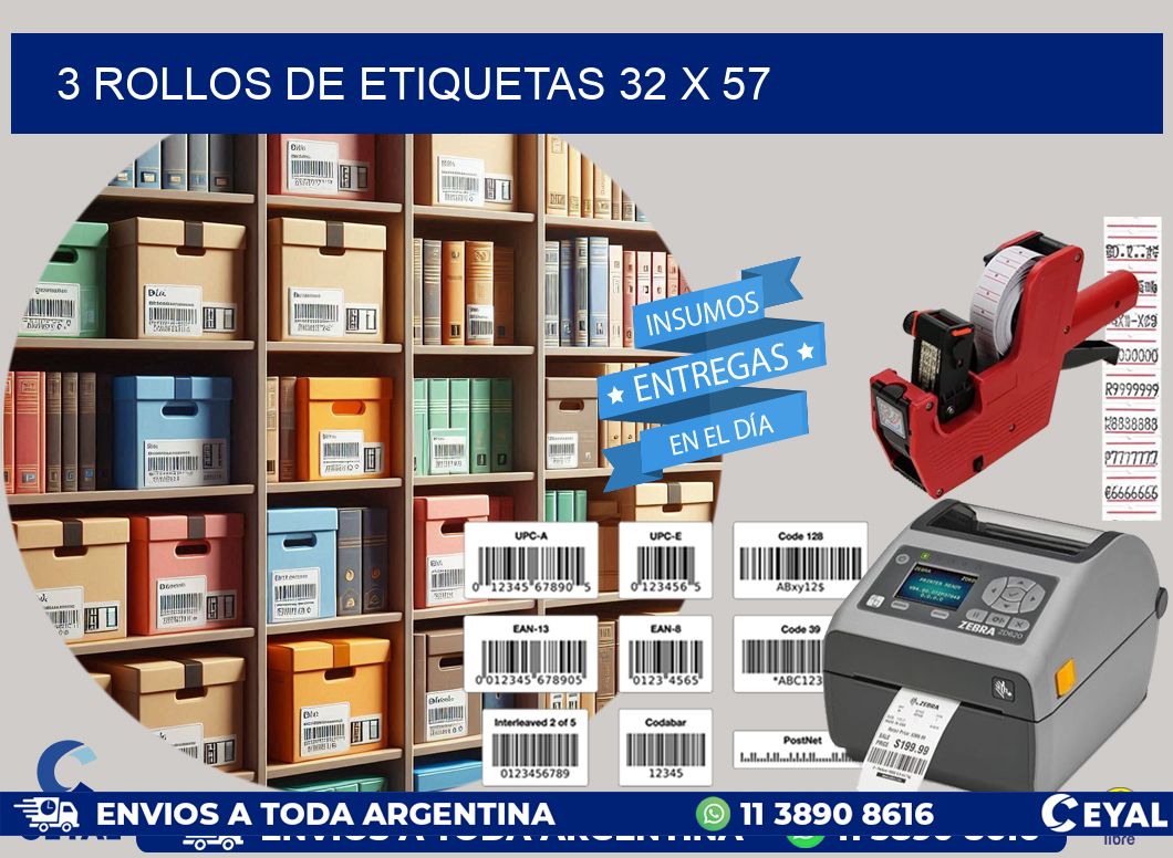 3 ROLLOS DE ETIQUETAS 32 x 57