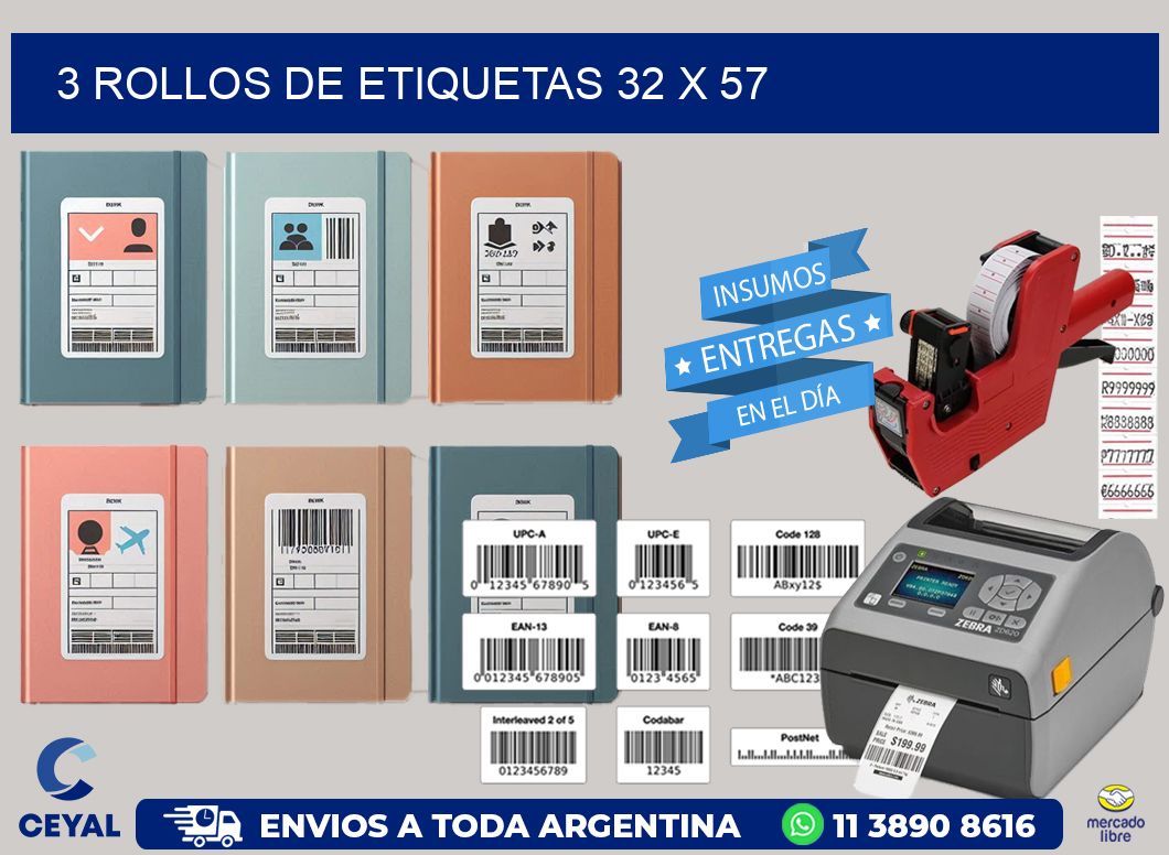 3 ROLLOS DE ETIQUETAS 32 x 57