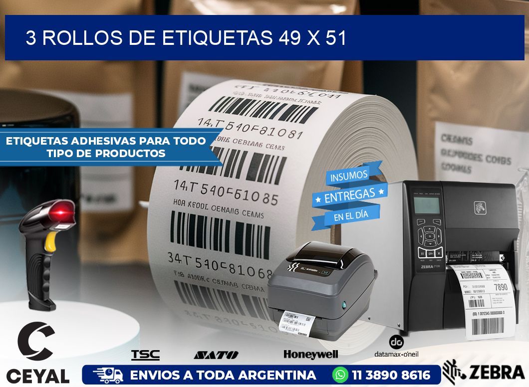 3 ROLLOS DE ETIQUETAS 49 x 51