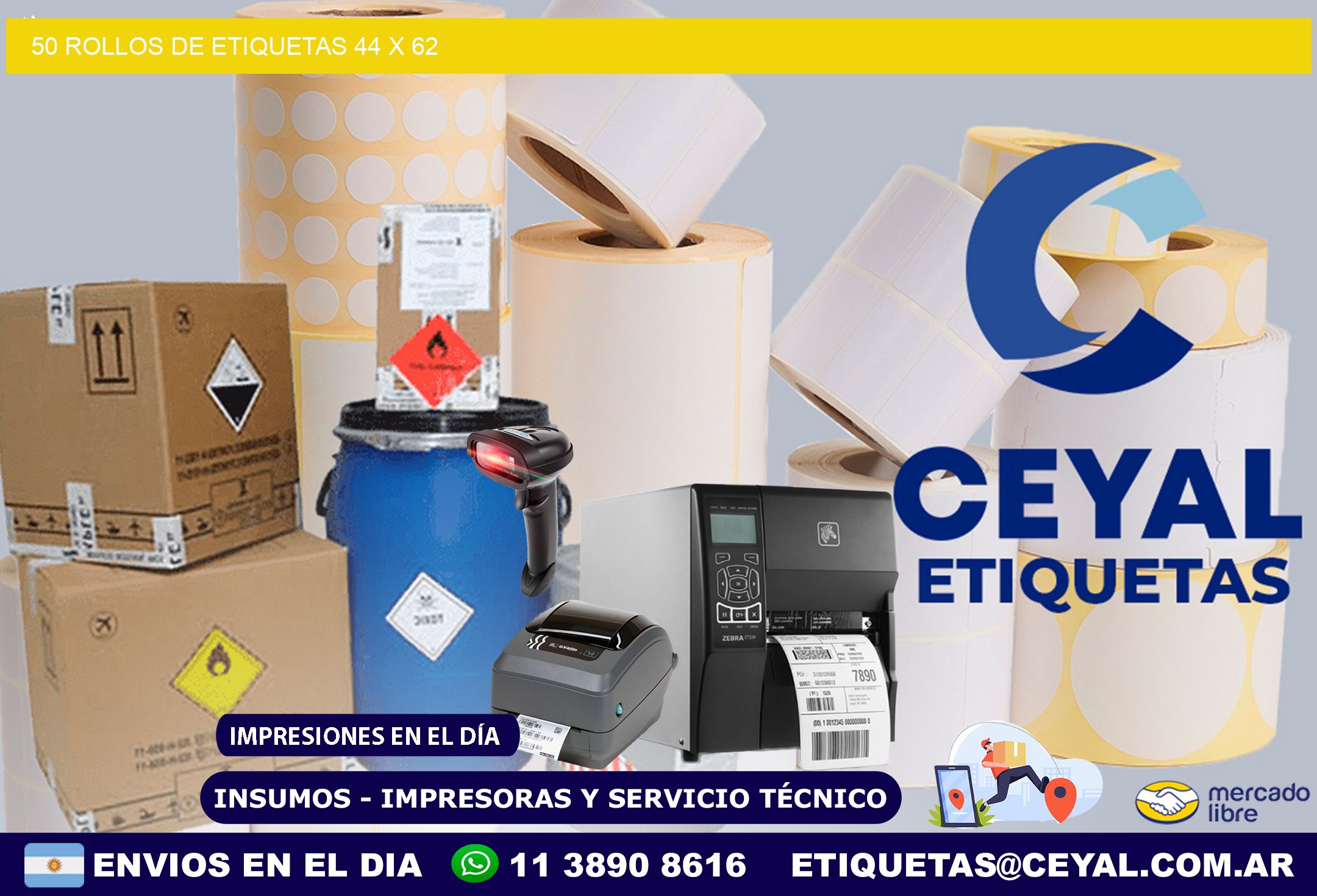 50 ROLLOS DE ETIQUETAS 44 x 62