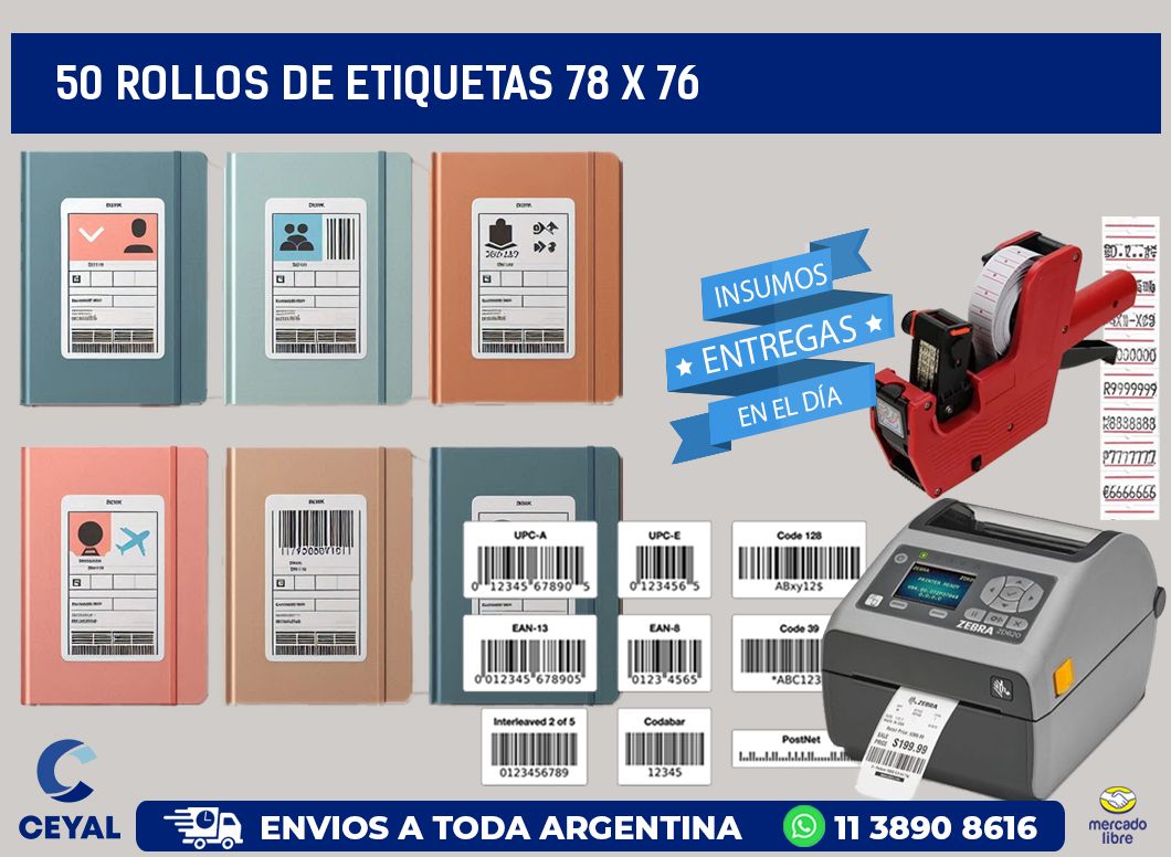 50 ROLLOS DE ETIQUETAS 78 x 76