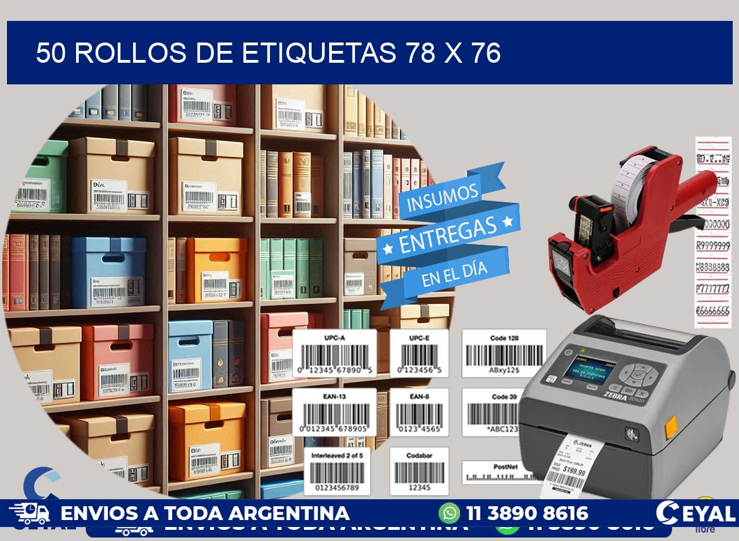 50 ROLLOS DE ETIQUETAS 78 x 76