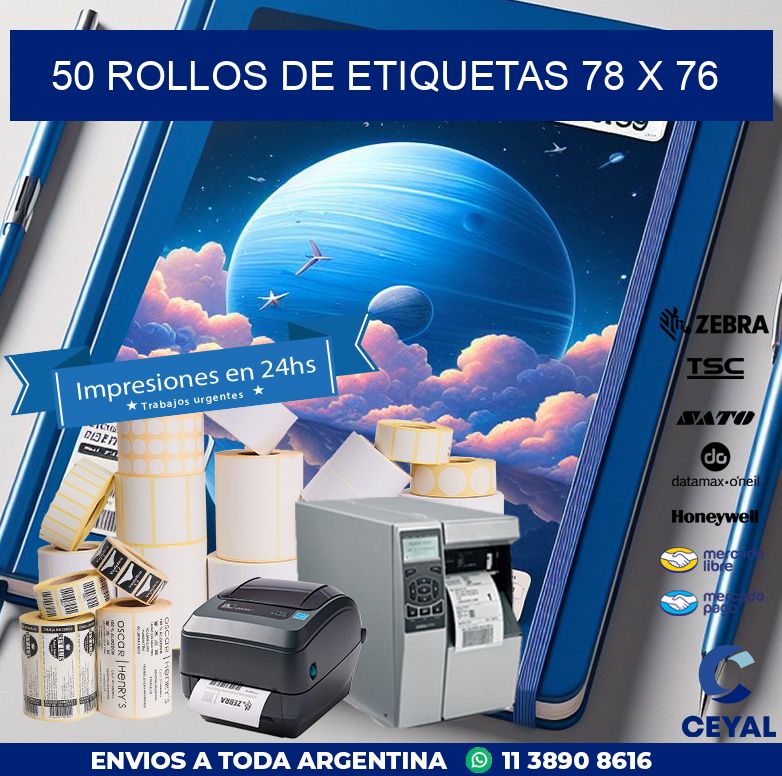 50 ROLLOS DE ETIQUETAS 78 x 76