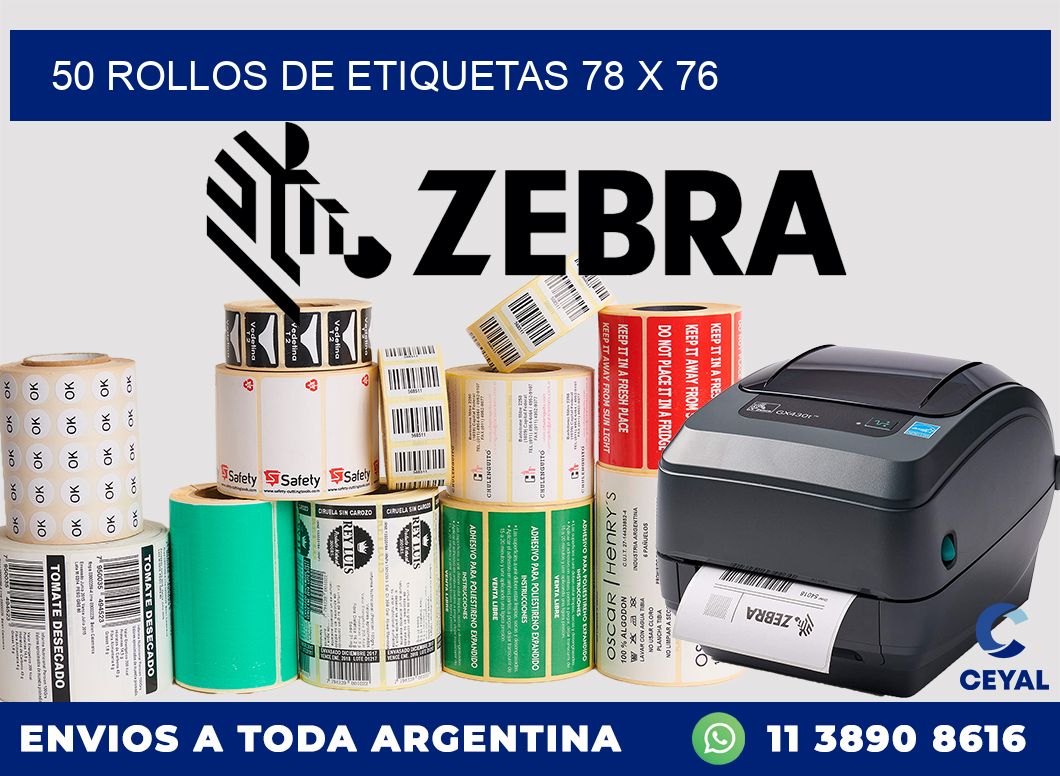 50 ROLLOS DE ETIQUETAS 78 x 76