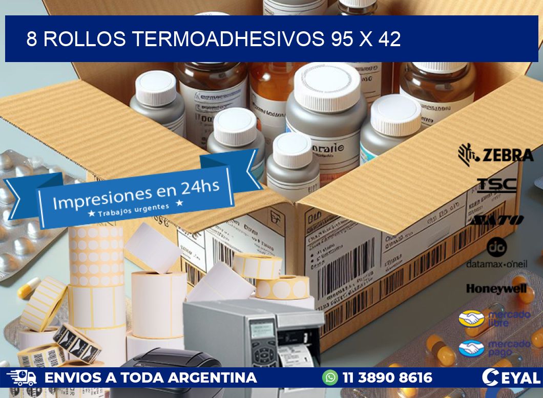 8 ROLLOS TERMOADHESIVOS 95 x 42