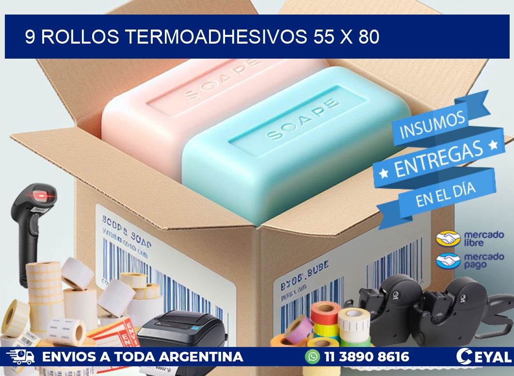 9 ROLLOS TERMOADHESIVOS 55 x 80