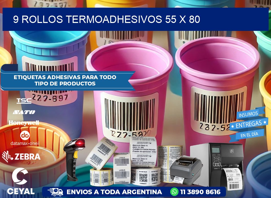 9 ROLLOS TERMOADHESIVOS 55 x 80