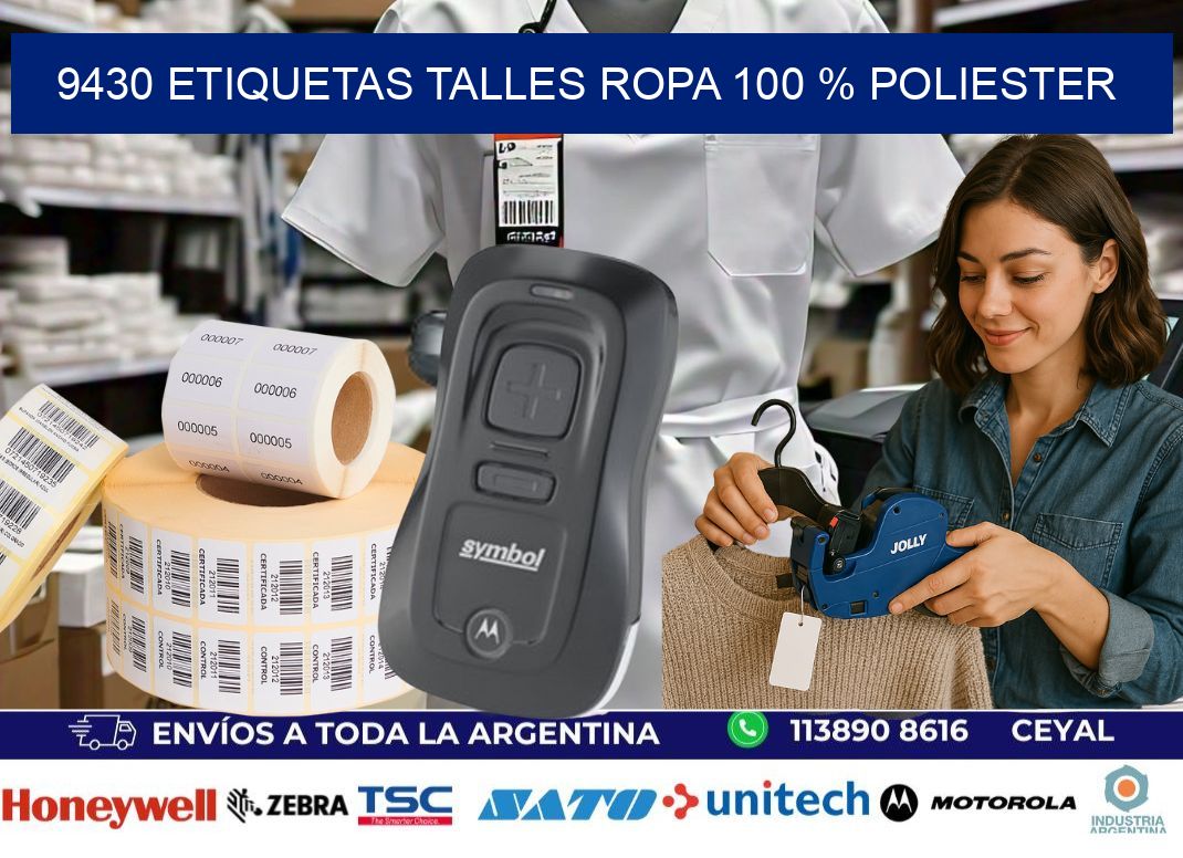 9430 ETIQUETAS TALLES ROPA 100 % POLIESTER