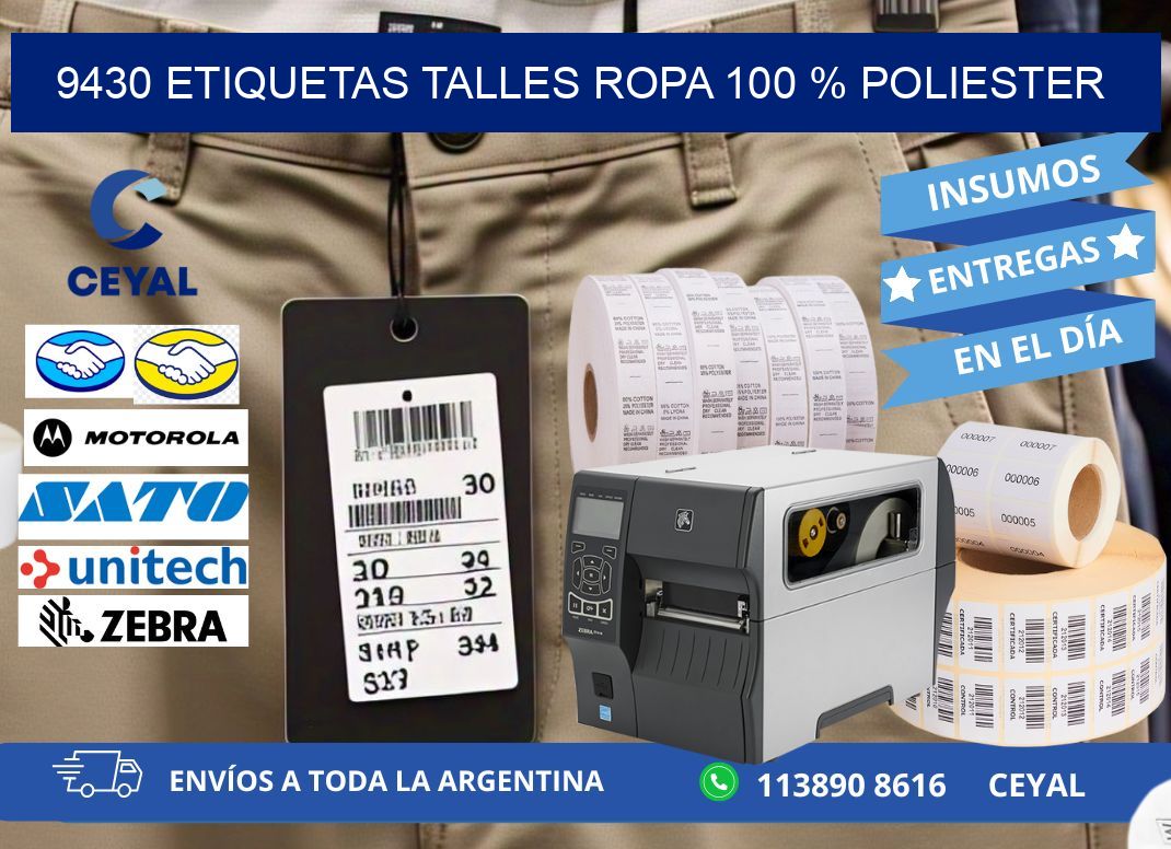 9430 ETIQUETAS TALLES ROPA 100 % POLIESTER