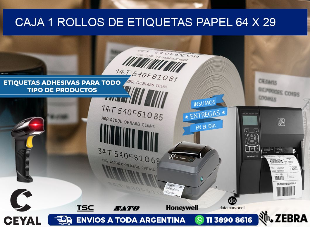 CAJA 1 ROLLOS DE ETIQUETAS PAPEL 64 x 29