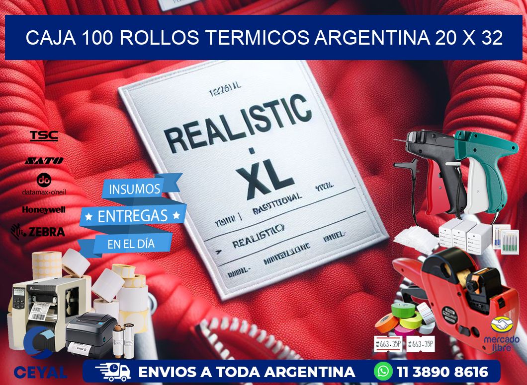 CAJA 100 ROLLOS TERMICOS ARGENTINA 20 x 32