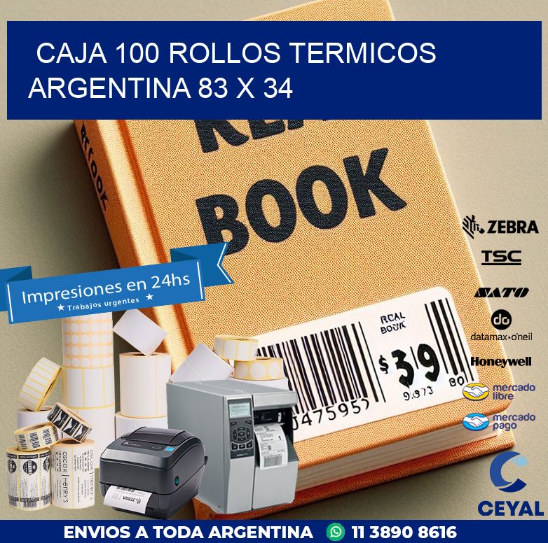 CAJA 100 ROLLOS TERMICOS ARGENTINA 83 x 34