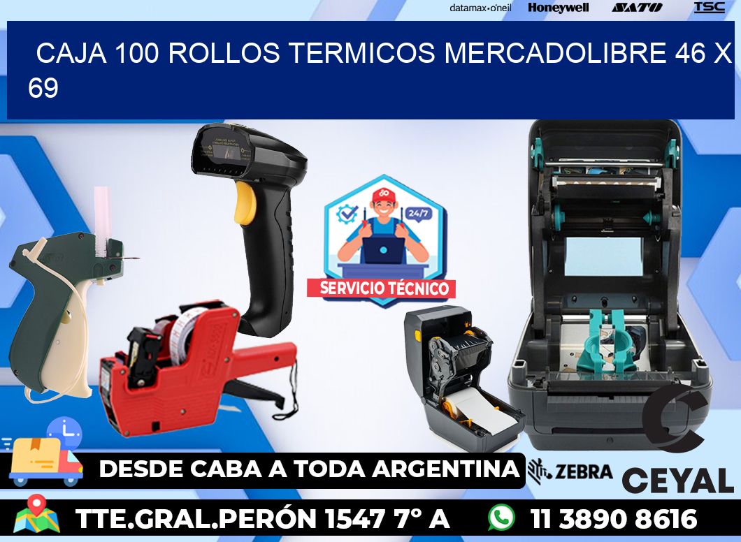 CAJA 100 ROLLOS TERMICOS MERCADOLIBRE 46 x 69
