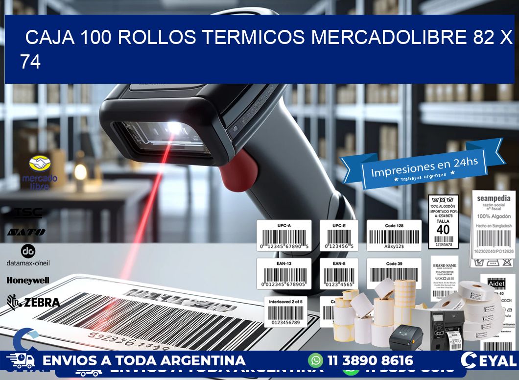 CAJA 100 ROLLOS TERMICOS MERCADOLIBRE 82 x 74