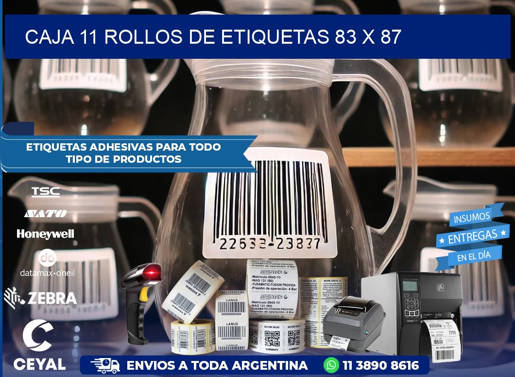 CAJA 11 ROLLOS DE ETIQUETAS 83 x 87