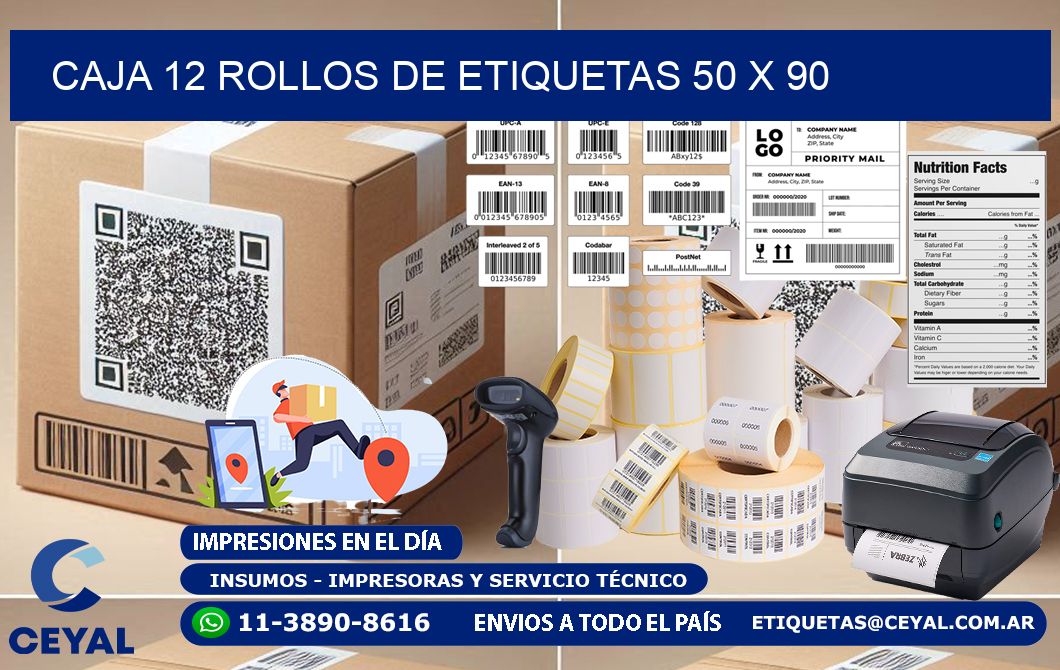 CAJA 12 ROLLOS DE ETIQUETAS 50 x 90