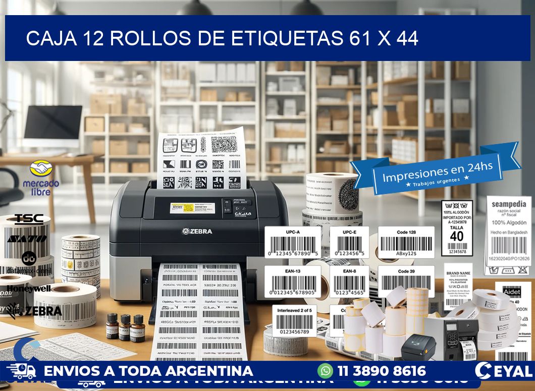 CAJA 12 ROLLOS DE ETIQUETAS 61 x 44