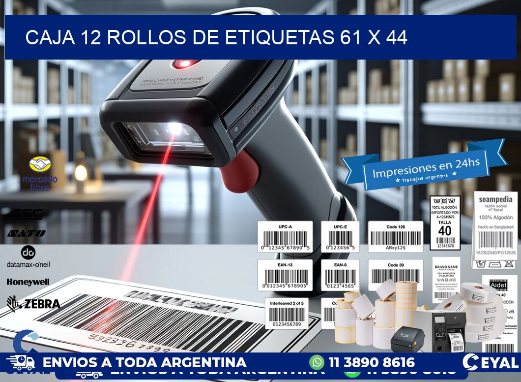 CAJA 12 ROLLOS DE ETIQUETAS 61 x 44
