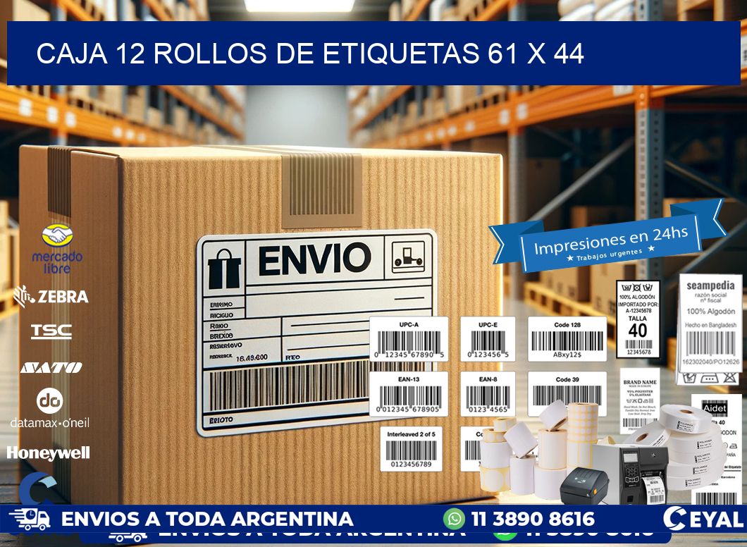 CAJA 12 ROLLOS DE ETIQUETAS 61 x 44