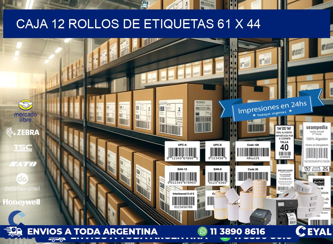 CAJA 12 ROLLOS DE ETIQUETAS 61 x 44
