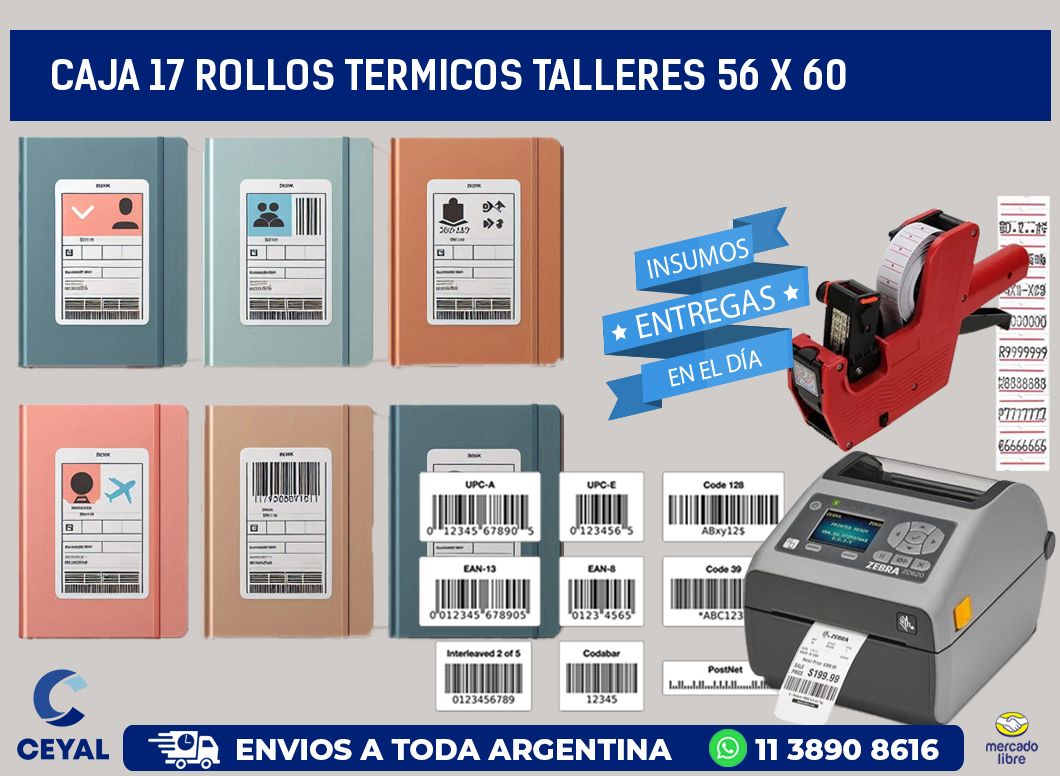 CAJA 17 ROLLOS TERMICOS TALLERES 56 x 60