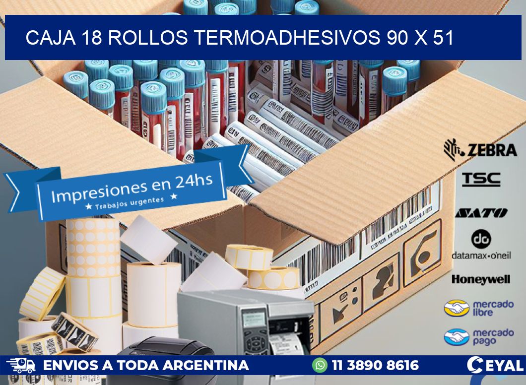CAJA 18 ROLLOS TERMOADHESIVOS 90 x 51