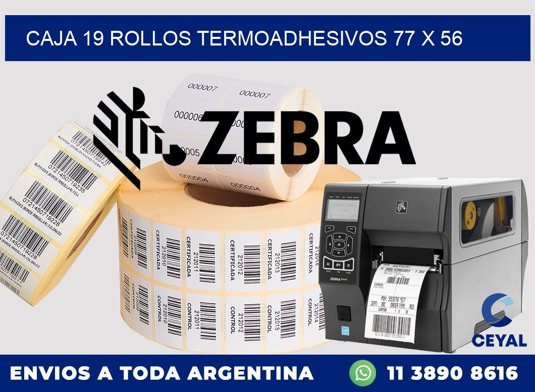 CAJA 19 ROLLOS TERMOADHESIVOS 77 x 56