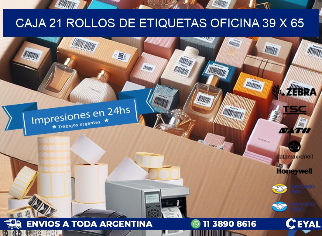 CAJA 21 ROLLOS DE ETIQUETAS OFICINA 39 x 65
