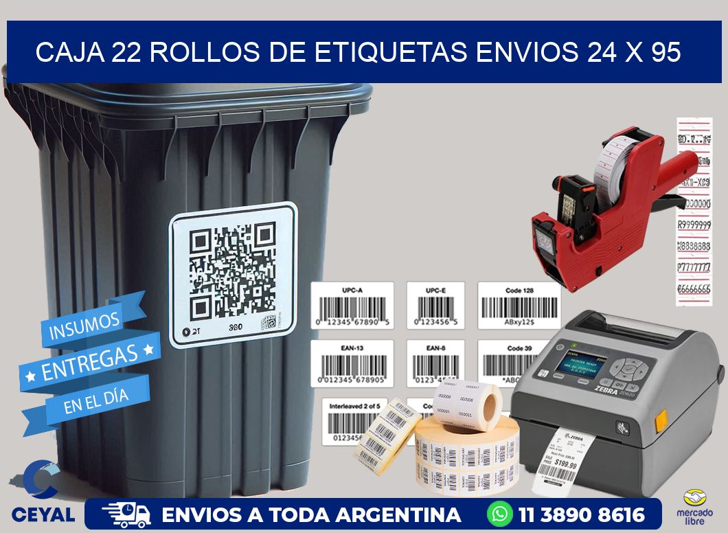 CAJA 22 ROLLOS DE ETIQUETAS ENVIOS 24 x 95