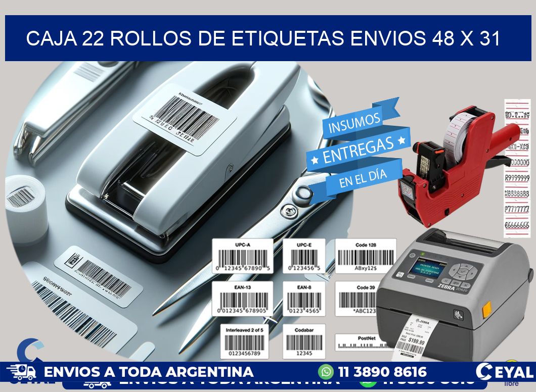 CAJA 22 ROLLOS DE ETIQUETAS ENVIOS 48 x 31
