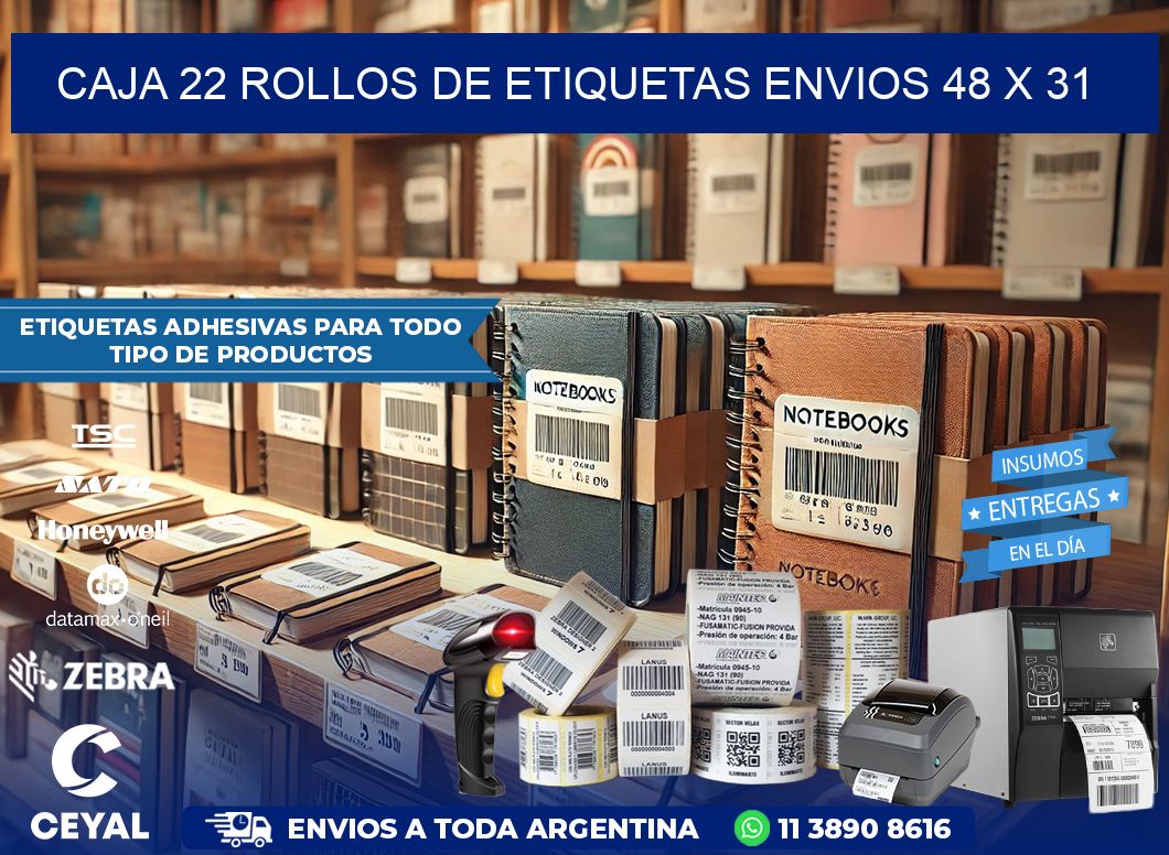 CAJA 22 ROLLOS DE ETIQUETAS ENVIOS 48 x 31