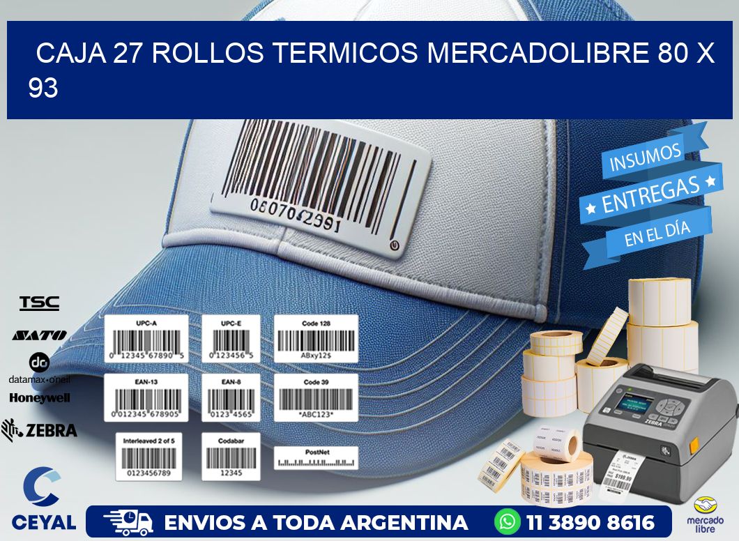 CAJA 27 ROLLOS TERMICOS MERCADOLIBRE 80 x 93