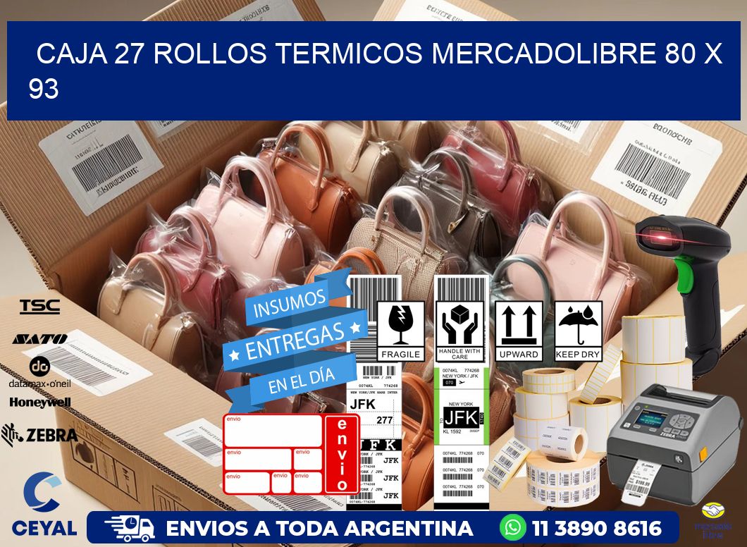 CAJA 27 ROLLOS TERMICOS MERCADOLIBRE 80 x 93