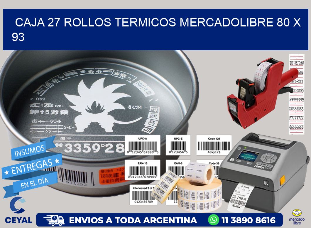 CAJA 27 ROLLOS TERMICOS MERCADOLIBRE 80 x 93