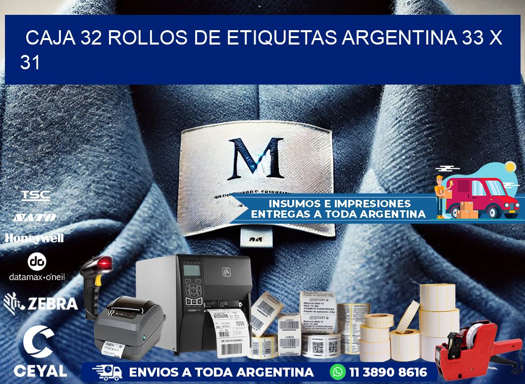 CAJA 32 ROLLOS DE ETIQUETAS ARGENTINA 33 x 31