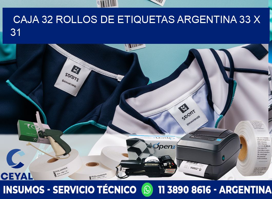 CAJA 32 ROLLOS DE ETIQUETAS ARGENTINA 33 x 31