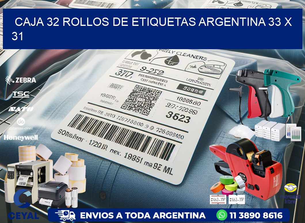 CAJA 32 ROLLOS DE ETIQUETAS ARGENTINA 33 x 31