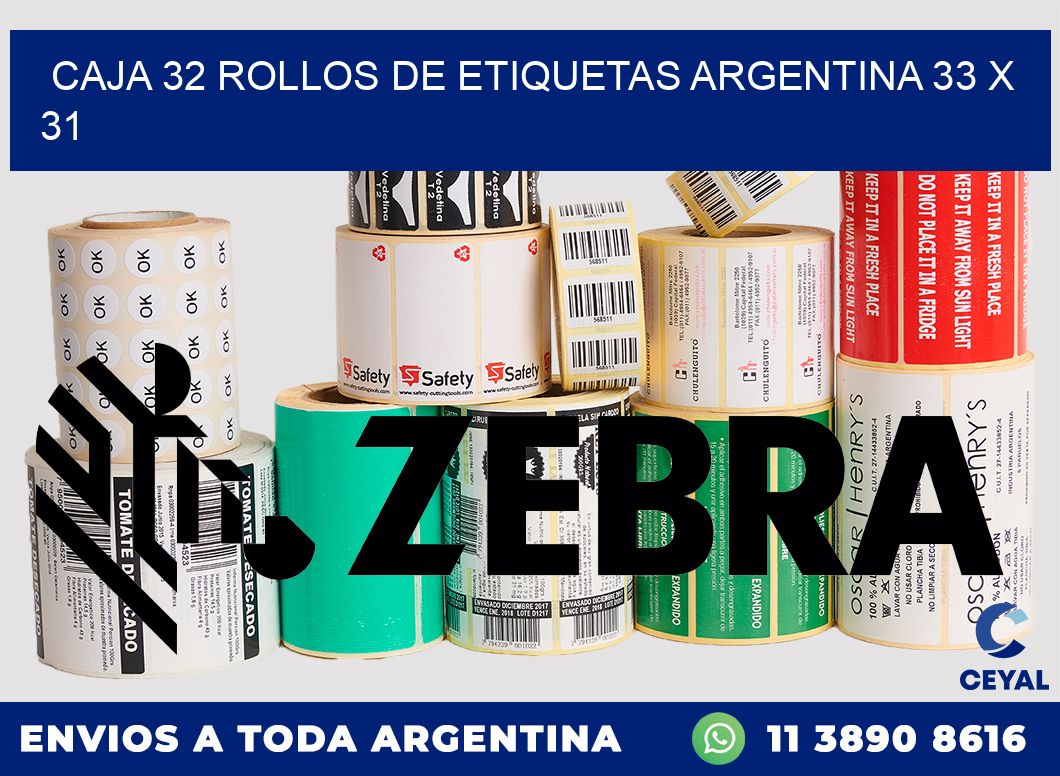 CAJA 32 ROLLOS DE ETIQUETAS ARGENTINA 33 x 31
