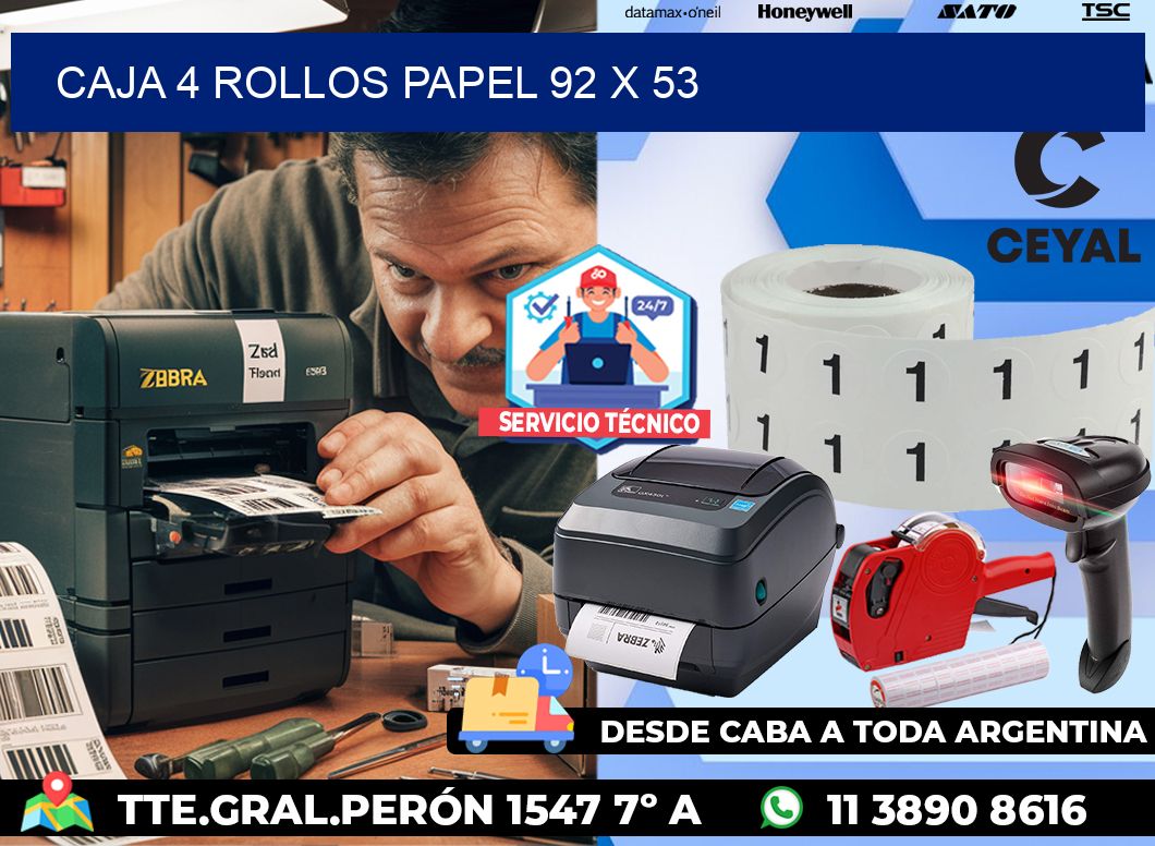 CAJA 4 ROLLOS PAPEL 92 x 53