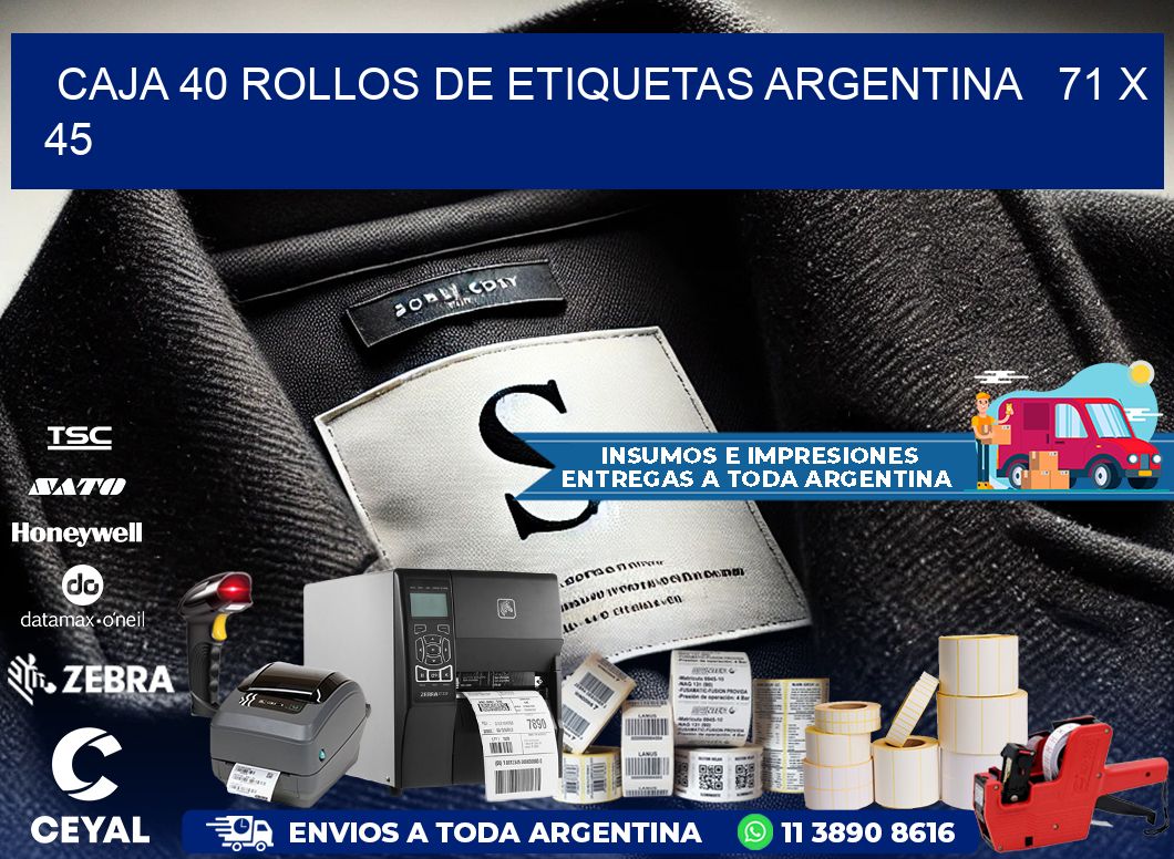 CAJA 40 ROLLOS DE ETIQUETAS ARGENTINA   71 x 45
