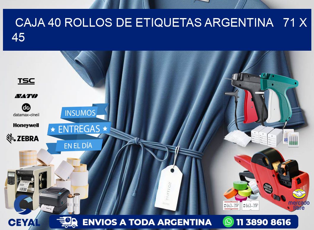 CAJA 40 ROLLOS DE ETIQUETAS ARGENTINA   71 x 45