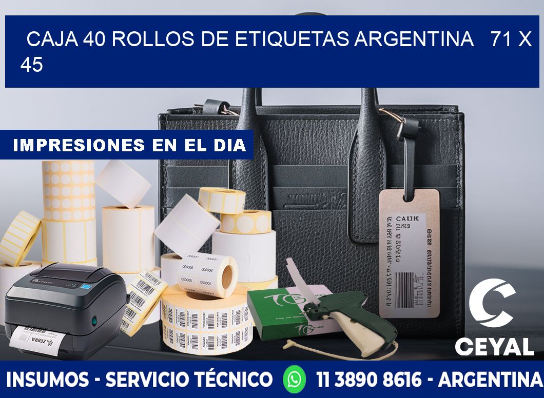 CAJA 40 ROLLOS DE ETIQUETAS ARGENTINA   71 x 45