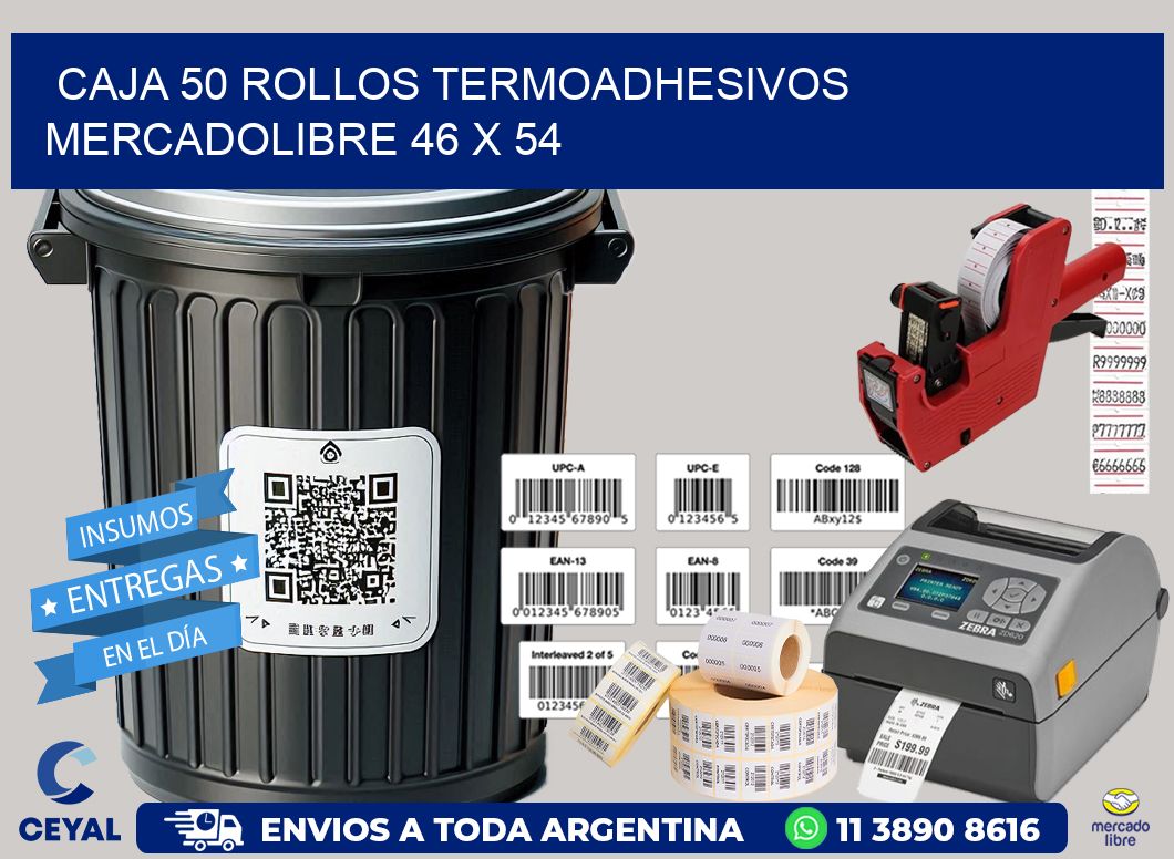 CAJA 50 ROLLOS TERMOADHESIVOS MERCADOLIBRE 46 x 54